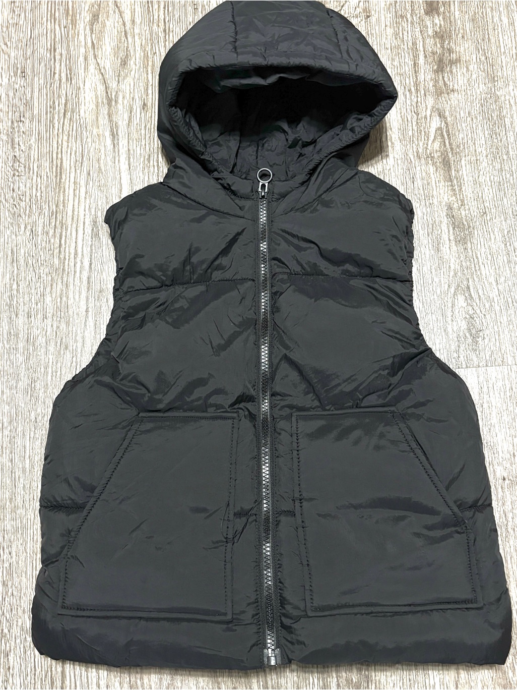 Zara Kids Black Puffer Vest Hooded Size 4-5 Years 110cm Full Zip Pockets